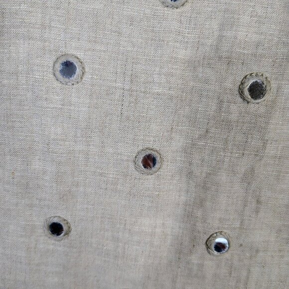 Michael Kors Top Women's Large Tan 100% Linen Sequence Mirror Work Tunic Coastal - Picture 12 of 12